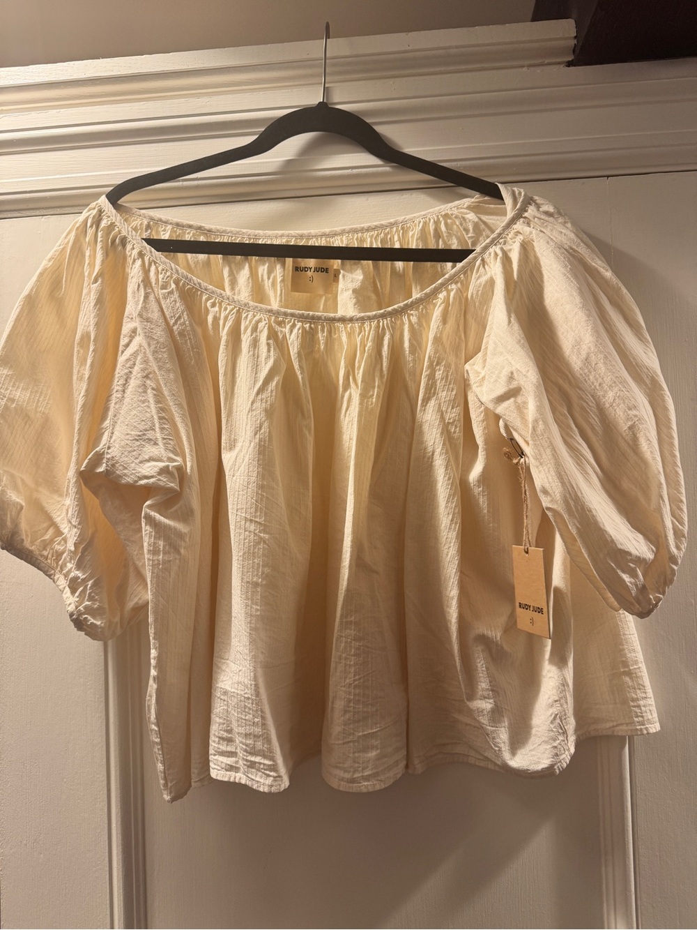 Rudy Jude Cream Off-Shoulder Peasant Blouse